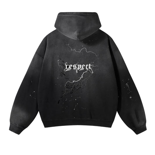 Vintage Wash Frayed Fleece Hoodie - 360 GSM